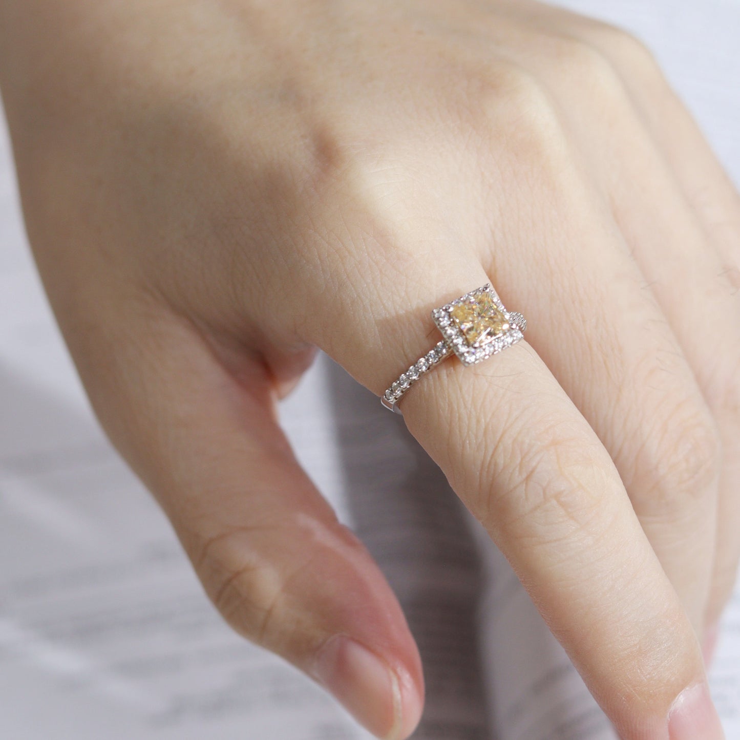 1 Carat Gorgeous Microset Square Moissan Diamond Ring White Champagne Colour
