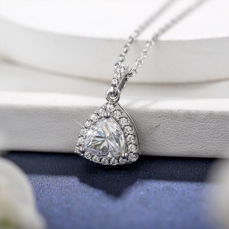 Trillion Cut 1/2CT 925 Sterling Silver Halo Moissanite Pendant Necklace
