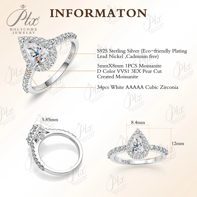 Moissanite Rings 1ct 100% S925 Sterling Silver VVS1 Trillion Heart Multi-Shape K D Wedding Bridal Anniversary Gift Women Charms