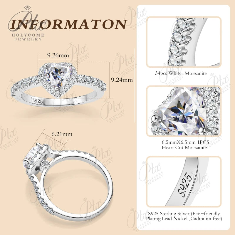 Moissanite Rings 1ct 100% S925 Sterling Silver VVS1 Trillion Heart Multi-Shape K D Wedding Bridal Anniversary Gift Women Charms