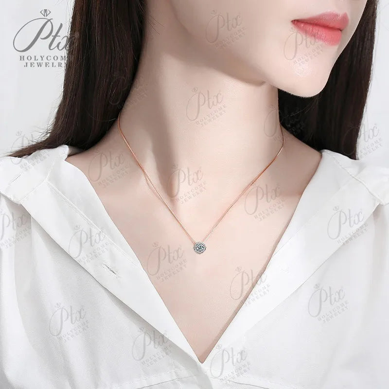Moissanite Diamond 6.5mm 1CT Necklace For Woman Pendant 925 Silver Party Bridal Fine JewelryHochwertiger Schmuck Geschenk charms