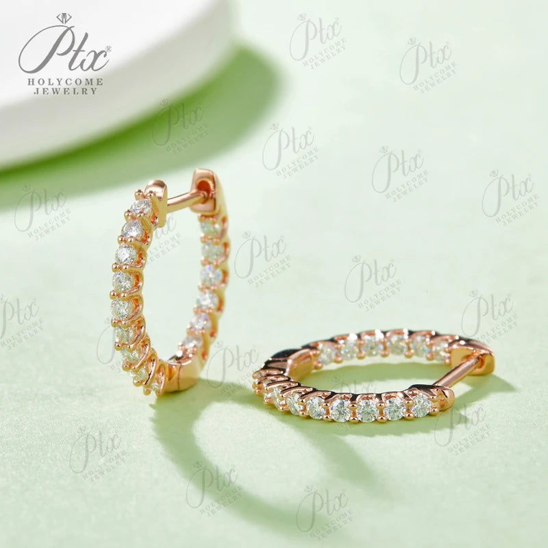 ptx 1.78g 2MM D Color Moissanite Earring 925 Sterling Sliver Plated White/Rose Gold Hoop Earrings Women Wedding Charms Jewelry