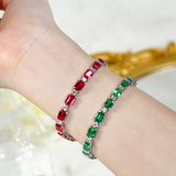 Cultured Ruby/Colombian Emerald Tennis Chain Emerald Cut Exquisite Synthetic Gemstone Unisex Style 925 Silver Allergy-Free