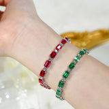 Cultured Ruby/Colombian Emerald Tennis Chain Emerald Cut Exquisite Synthetic Gemstone Unisex Style 925 Silver Allergy-Free