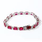 Cultured Ruby/Colombian Emerald Tennis Chain Emerald Cut Exquisite Synthetic Gemstone Unisex Style 925 Silver Allergy-Free