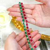 Cultured Ruby/Colombian Emerald Tennis Chain Emerald Cut Exquisite Synthetic Gemstone Unisex Style 925 Silver Allergy-Free