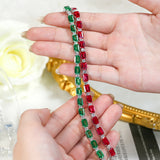 Cultured Ruby/Colombian Emerald Tennis Chain Emerald Cut Exquisite Synthetic Gemstone Unisex Style 925 Silver Allergy-Free