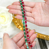 Cultured Ruby/Colombian Emerald Tennis Chain Emerald Cut Exquisite Synthetic Gemstone Unisex Style 925 Silver Allergy-Free