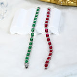 Cultured Ruby/Colombian Emerald Tennis Chain Emerald Cut Exquisite Synthetic Gemstone Unisex Style 925 Silver Allergy-Free