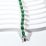 Cultured Ruby/Colombian Emerald Tennis Chain Emerald Cut Exquisite Synthetic Gemstone Unisex Style 925 Silver Allergy-Free