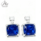 Lab-Grown Gemstone Earrings with D Color Moissanite 925 Silver Chubby Rectangular Anniversary Gift Hypoallergenic