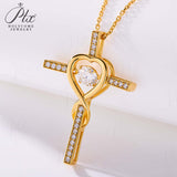 Moissanite Necklace 1CT 6.5mm Heart-Cross Pendant 925 Sterling Silver Women Wedding/Anniversary Special Gift Fine Jewelry Charms