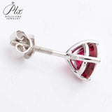 925 Sterling Silver  Lab Grown Gemstone Round Four-Claw Earrings ruby sapphire Emerald Anniversary Collection