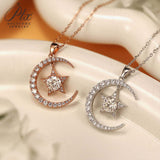 925 Sterling Silver Gold-Plated Moon and Star Pendant Necklace Set with D/VVS1 Grade Moissanite Suitable As A Gift