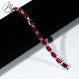 Cultured Ruby/Colombian Emerald Tennis Chain Emerald Cut Exquisite Synthetic Gemstone Unisex Style 925 Silver Allergy-Free