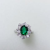 Flower Ring with 1.7-2.5CT Oval Lab Grown Ruby Sapphire Colombian Padparadscha 925 Silver Women Engagement Christmas Party Gift