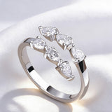 1.8CT Moissanite Pear Cut Minimalist Open Ring White Gold Yellow Gold Rose Gold Radiant Light Women Fine Jewelry