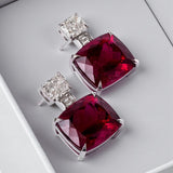 Lab-Grown Gemstone Earrings with D Color Moissanite 925 Silver Chubby Rectangular Anniversary Gift Hypoallergenic