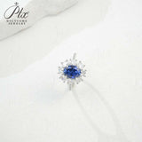 Flower Ring with 1.7-2.5CT Oval Lab Grown Ruby Sapphire Colombian Padparadscha 925 Silver Women Engagement Christmas Party Gift