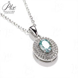1CT Oval Shape Fancy Vivid Blue Moissanite Double Halo Pendant Necklace