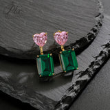 Lab Grown Gemstone Earrings Spark Emerald Cut 925 Sterling Silver Ruby/Emerald/Moissanite 2 Ways Wear for Women Hypoallergenic Versatile Daily Wear