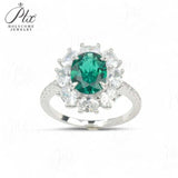 Flower Ring with 1.7-2.5CT Oval Lab Grown Ruby Sapphire Colombian Padparadscha 925 Silver Women Engagement Christmas Party Gift