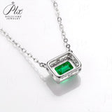 1CT Emerald Cut Lab Created Emerald Halo Pendant Necklace