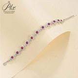 Round Cut Bracelet Floral White Gold Lab Grown Columbia Emerald Ruby Sapphire Fine Jewelry Gift for Her Birthday Valentines