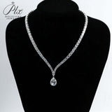 Elegant 925 Sterling Silver Crystal Necklace with Pear/Emerald/Round/Radiant Pendant Luxury Sparkling Jewelry for Weddings Parties and Special Events