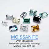 Wholesale Price Moissanite Stone Emerald Cut D Color Blue Green  VVS1 with GRA Certificate 0.5ct-10ct Gemstones