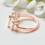 Moissanite Ring with Emerald Cut Crafted in 10K/14K/18K Gold Geometric Layered Band Vintage Wedding Ring Anniversary Gift for