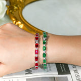 Cultured Ruby/Colombian Emerald Tennis Chain Emerald Cut Exquisite Synthetic Gemstone Unisex Style 925 Silver Allergy-Free