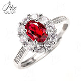 Oval Cut Lab Ruby 1CT Adjustable Floral Halo Half Eternity Ring