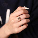 Engagement Ring Salt and Pepper Moissanite Diamond Pear Cut 925 Sterling Silver Plated with 18k Gold Wedding Jewelry Vintage