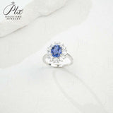 Flower Ring with 1.7-2.5CT Oval Lab Grown Ruby Sapphire Colombian Padparadscha 925 Silver Women Engagement Christmas Party Gift