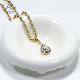 Lab Grown Diamond Pear Cut 6.75ct 4mm Gold Beaded Necklace 18K D Color 3EX VVS1 Clarity Diamond Wedding  Anniversary