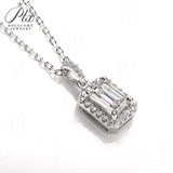 Emerald Cut 1/2CT 925 Sterling Silver Halo Moissanite Pendant Necklace Women Only Gifts For Festivals And Anniversaries