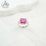 Ring with 4-6.9CT Asscher Cut Lab Grown Ruby Sapphire Colombian Padparadscha 925 Silver for Christmas Exquisite Gift Fancy