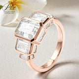 Moissanite Ring with Emerald Cut Crafted in 10K/14K/18K Gold Geometric Layered Band Vintage Wedding Ring Anniversary Gift for
