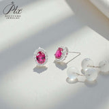 Lab Grown Gemstone Earring 1.7-2CT Oval Ruby Sapphire Colombia With Moissanite S925 Hypoallergenic Earring for Women Girls Gift