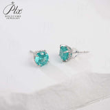 Round Colored Gemstones Earrings with Ruby Sapphire Colombia Padparadscha Paraiba S925 Four-claw Six-claw Design Fishion Gift