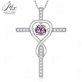 Moissanite Necklace 1CT 6.5mm Heart-Cross Pendant 925 Sterling Silver Women Wedding/Anniversary Special Gift Fine Jewelry Charms