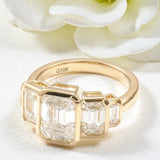 Moissanite Ring with Emerald Cut Crafted in 10K/14K/18K Gold Geometric Layered Band Vintage Wedding Ring Anniversary Gift for