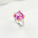 Ring with 4-6.9CT Asscher Cut Lab Grown Ruby Sapphire Colombian Padparadscha 925 Silver for Christmas Exquisite Gift Fancy