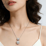Sun Double-Flower Necklace D Color Round Moissanite Diamond S925 Silver Plated Dainty Chain for Enegament Party Daily Perfect