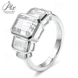 Moissanite Ring with Emerald Cut Crafted in 10K/14K/18K Gold Geometric Layered Band Vintage Wedding Ring Anniversary Gift for