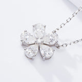 925 Sterling Silver 3EX Cut Pear Moissanite D Color Champagne VVS1 Five-petal Collarbone Necklace– Perfect for Daily Wear