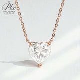 Love Heart Necklace with1/2/3CT D Color Moissanite S925 Plated White Yellow Rose Gold Chain for Woman Engagement Chrisrmas Charm