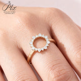 HMJ Ring Lab Grown Diamond 18K 14K 10K Gold Silver Band Sunflower Halo jewelry for Men Women No Fade Dazzling Fire Vintage