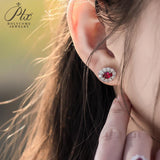 Oval Cut Lab Ruby 1CT Floral Stud Earrings